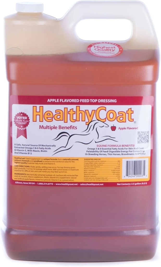 HealthyCoat Feed Supplement för hästar: 2,5 Gallon. Hud, Coat, Body Condition, Performance, Allergies, Immune System, Hoof, Joint, Omega 3 & 6 Fatty Acids
