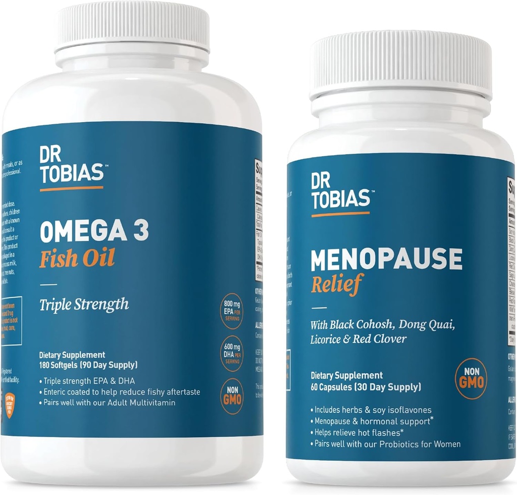 Dr Tobias Omega 3 Fish Oil och Menopause Relief för kvinnor, endokrina stöd med väsentliga Omega 3s, Hot Flashes och Night Sweats Supplements, Non-GMO