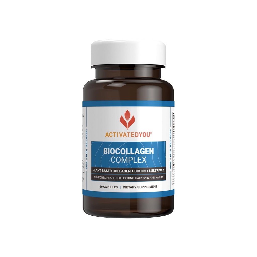 ActivatedYou BioCollagen Complex Plant-Based Collagen for Women & Men - Designad för att främja hud Firmness, muskelstyrka och hårvolym, 2 Daily Capsules stöder ungdomlig utseende och gemensam rörlighet