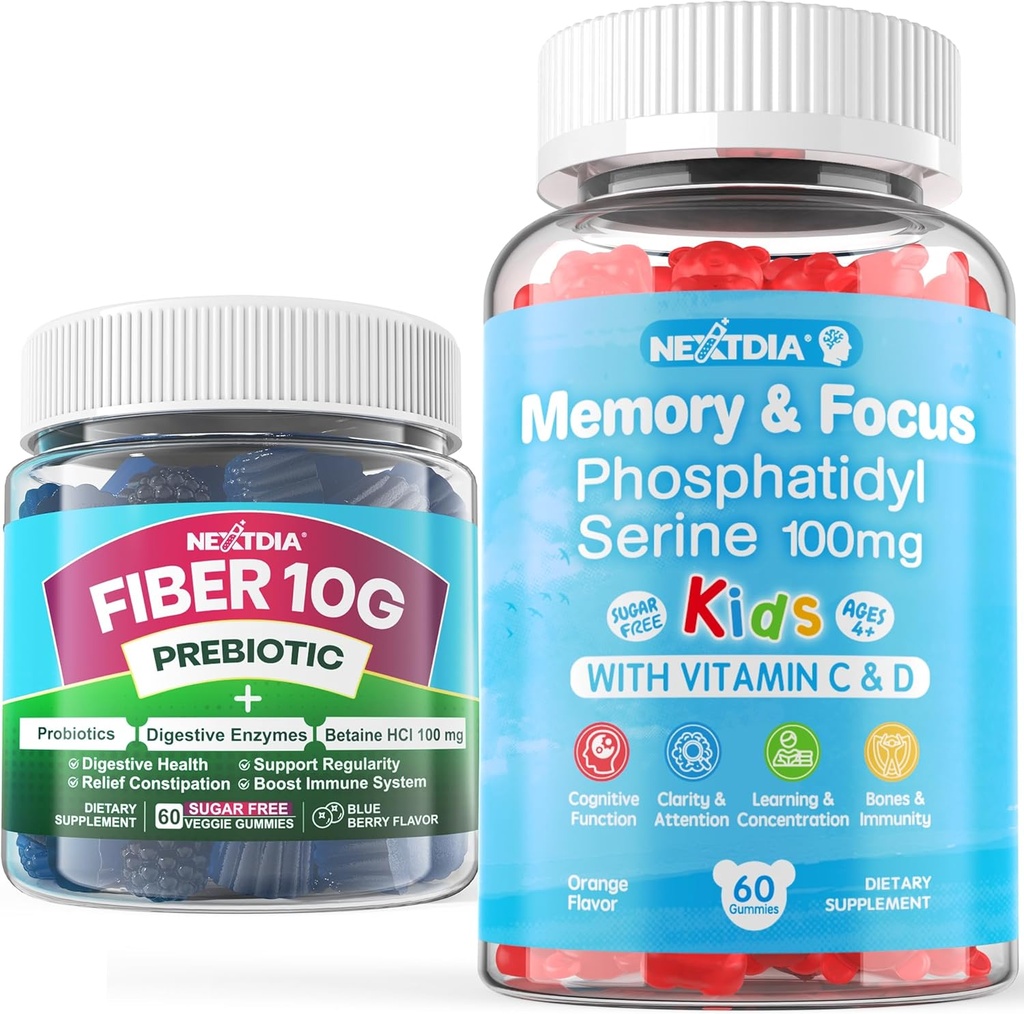 Socker Gratis Fosfatidylserin Gummies för barn + Fiber Gummies för vuxna