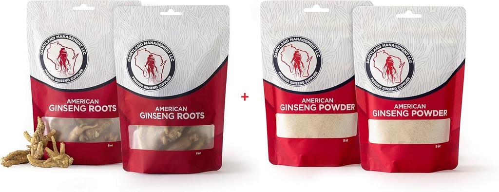 Dairyland American Ginseng Roots and Powder - 16 oz Pack var och en av Wisconsin Ginseng - Direkt från jordbrukare till konsument