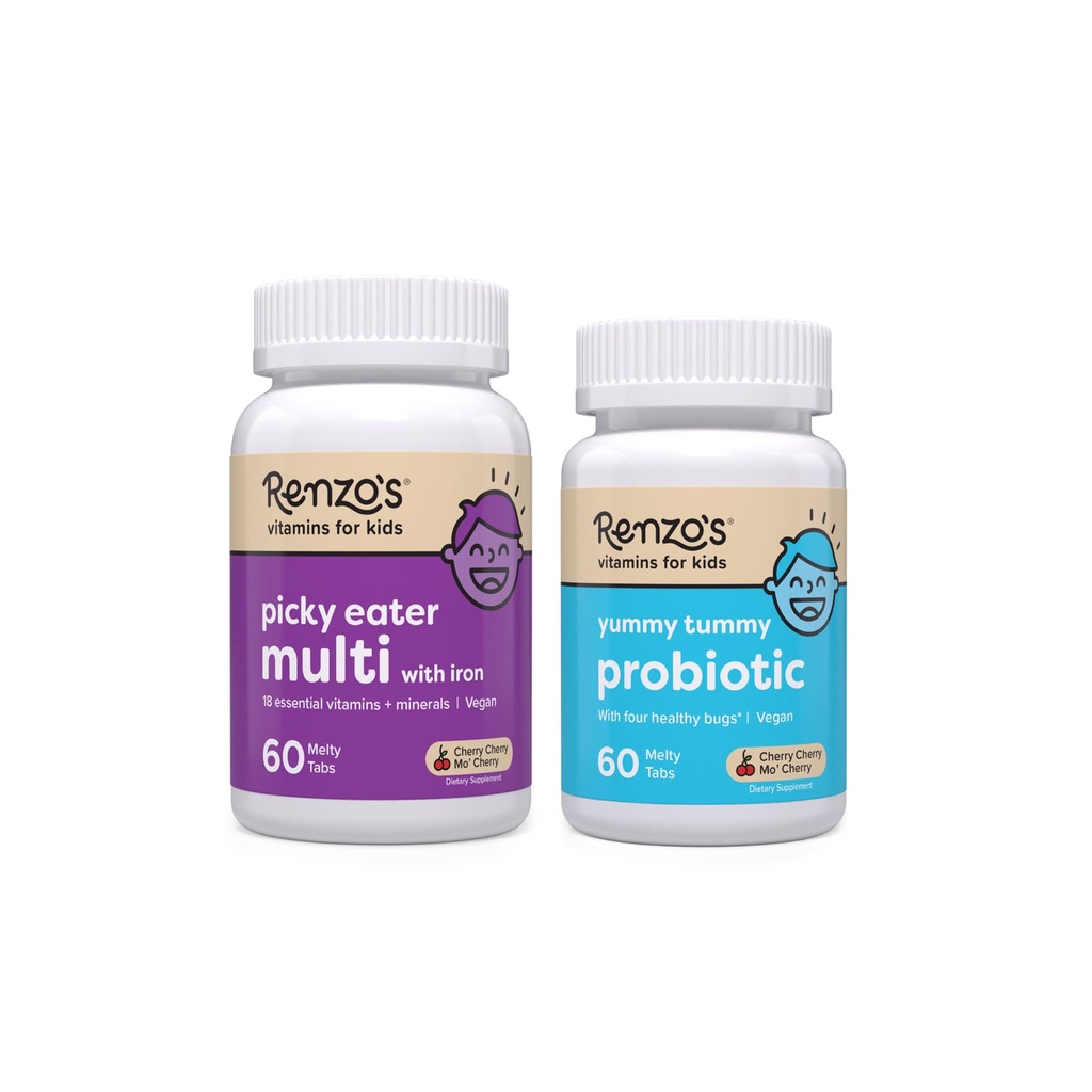 Renzos vitaminer Happy Tummies Bundle, Probiotics for Kids och Picky Eater Kids Multivitamin