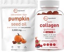 Micro Ingredients Pumpkin Seed Oil med Saw Palmetto 3.000mg Softgels & Multi Collagen Peptide Gummies | 2 Pack | Cold Pressed Virgin Oil | Sugar Free + Biotin, Hyaluronic Acid, & Vitamin C Complex
