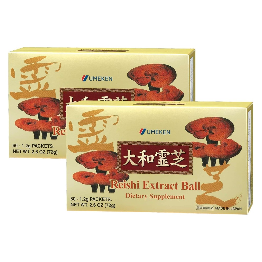 Umeken Reishi Mushroom Extract Balls, Concentrated, Japanese Reishi Mushroom Supplement med Beta Glucan, koncentrerad i bollformat, 4 månaders leverans, 60 paket, paket med 2