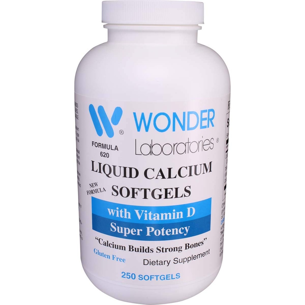 Wonder Laboratories Liquid Calcium Softgels | w / vitamin D3 Super Potens