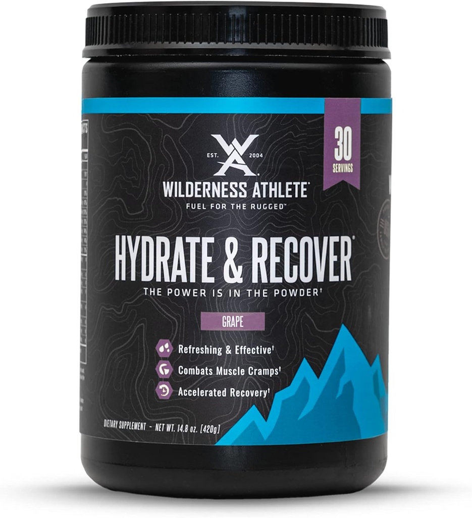 Wilderness Athlete - Hydrate & Recover | Liquid Hydration Powder Electrolyte Drink Mix - Recover Faster with Bcaas - Hydrate Powder with 1000mg of Vitamin C - 30 Serving Tub (Grape)