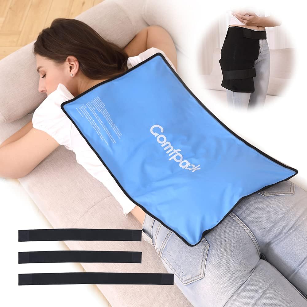 XL Ice Pack för skador återanvändbara, flexibel varmt kallt paket 21,7 x 13 med 3 remmar för full rygg, axel, knä, kallt paket smärtlindring för svullnad, blåmärken, muskelsmärta, inflammation