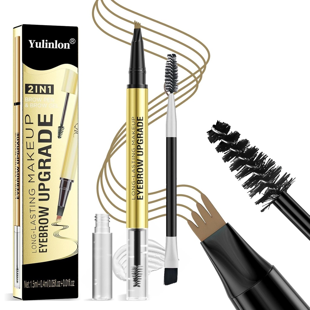 2 i 1 Long-Lasting Eyebrow Pencil och Brow Up-Grade Gel, Light Brown och Brown Shades (3#Dark Brown)