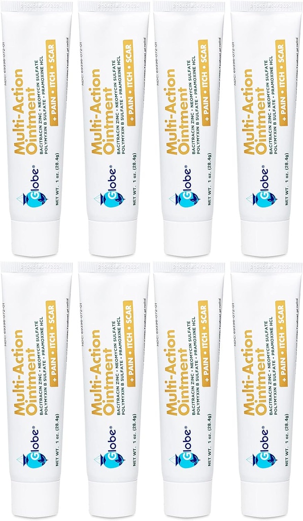 Globe Multi-Action Ointment | Antibiotika Smärta-Relieving, Anti-Itch, & Scar Minimizer | Första Hjälp Ointment med Neomycin, Bacitracin, Pramoxin HCl & Polymyxin B| Behandlar Mindre Cuts, Scrapes & Burns (8)