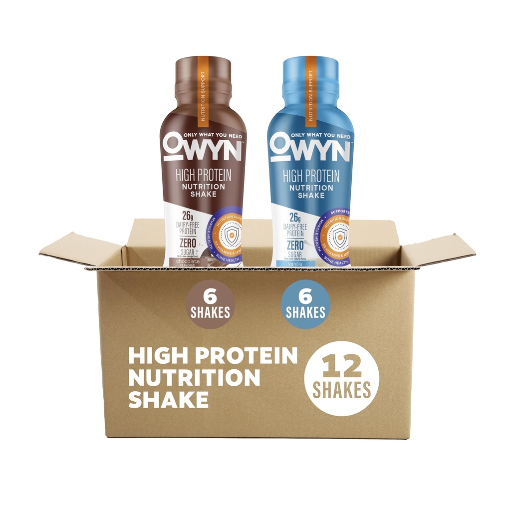 OWYN Endast vad du behöver High Protein Plant Based Complete Nutrition Shake, Chocolate & Vanilla Variety Pack, 12 Fl Oz (12 Pack)