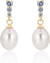 18K Gold Plated Sterling Silver Dangle White Drop Handpicked Quality Freshwater Kulturerad Pearl bröllop örhängen med kubiska Zirconia Crystals Pearl Bridal Earrings smycken för brudar