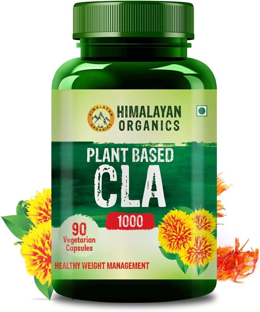 Himalayan Organics Organics Plant Based CLA 1000 Safflower Oil Extract Fat Burner Supplement | Immunity Booster, Weight Management, Lean Muscle Mass | Good for Men and Women -90 Veg Capsules