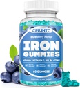 Järngummies för kvinnor och män - Järntillskott med vitamin B6, B12, C, Zink, folat för vuxna och barn - Stöd järnbrist, Anemi, energiökning, blodbyggare - Sugar Free Vegan 60ct Blueberry