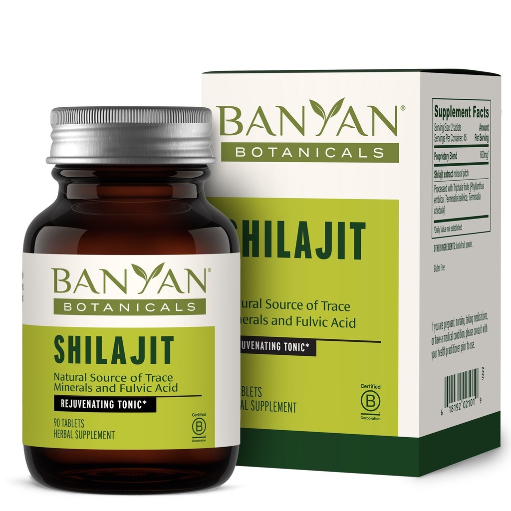 Banyan Botanicals Shilajit - Organic and Sustainable Mineral Pitch - Mineral-Rich Shilajit Supplement för naturlig avgiftning och hälsosam åldrande * - 90 tabletter - Non GMO Sustainably Sourced Vegan