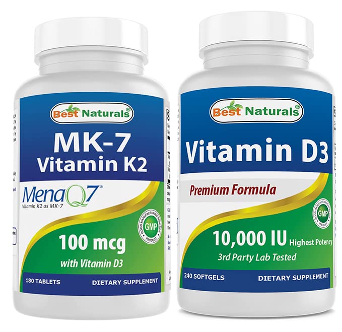 Bästa naturliga vitamin K2 (MK7) med D3 & Vitamin D3 10000 I