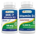 Bästa naturliga vitamin K2 (MK7) med D3 & Vitamin D3 10000 I