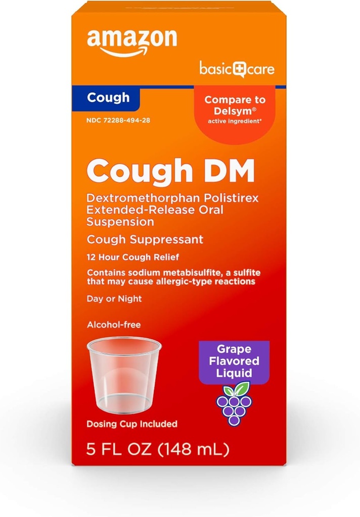 Grundvård 12 Hour Cough DM Syrup, Extended-Release Dextromethorphan, Grape Flavor Liquid Medicine, 5 fl oz (Pack av 1)