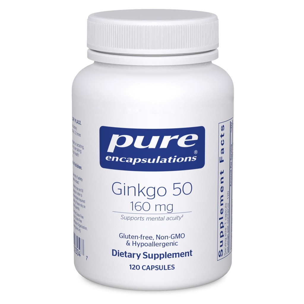 Rena inkapslingar Ginkgo 50 160 mg | Ginkgo Biloba Supplement för att stödja syre, blodcirkulation och milda minnesproblem associerade med åldrande * 120 kapslar