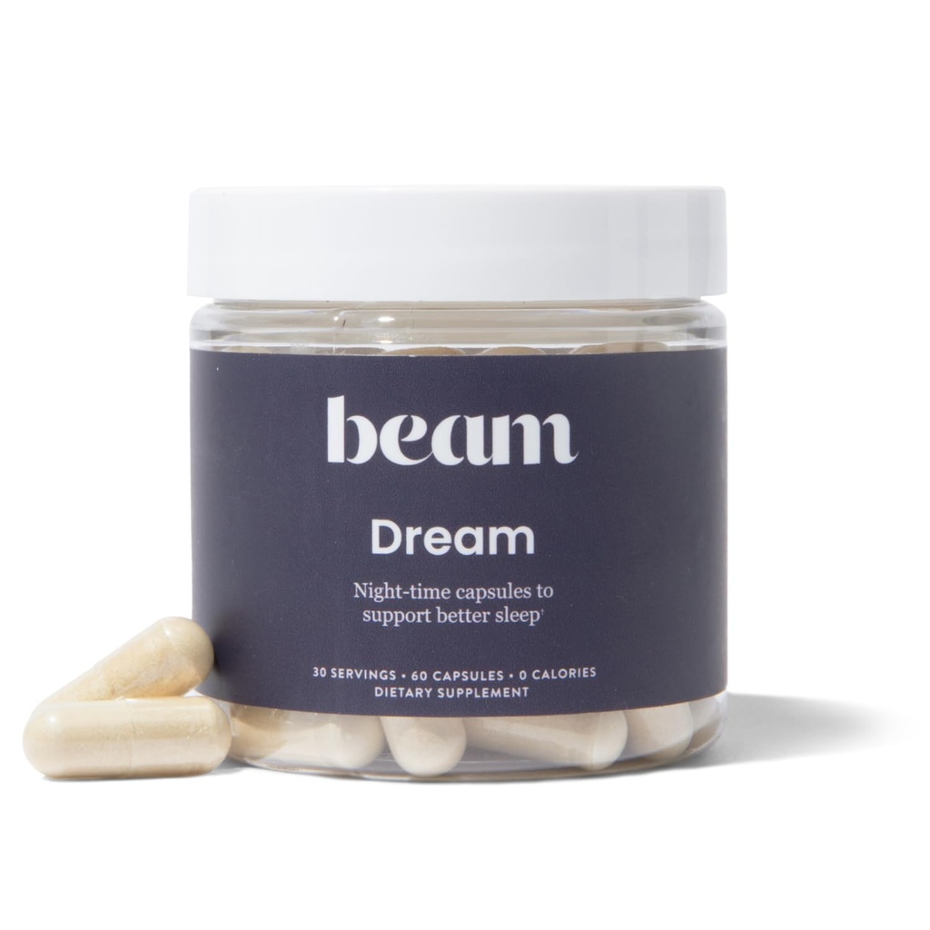 Beam Dream Sleep Capsules, L-Theanine, Apigenin, Reishi och Magnesium, Tredje part testade Natural Sleep Aid & Sleep Supplement för djup sömn, avkoppling och återhämtning, sömnstöd, 30 portioner