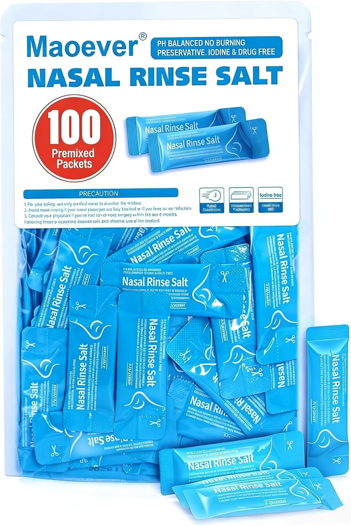 Neti Pot Salt Packets - 100 individuellt inslagna Saline Packets för Nasal Wash | Neti Pot Refill Kit| Effektiv Nasal Irrigation | Sinus Care | Nasal Cleansing Solution