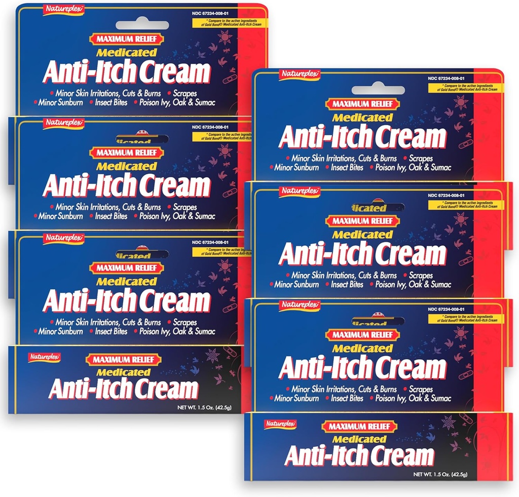Natureplex Maximal Relief Medicated Anti-Itch Cream 1.5oz (6 Pack) - Snabb Relief för Rashes, Bites, Sunburn, Cuts, Burns, Poison Ivy & More - Cooling Menthol & Pramoxine - Tillverkad i USA