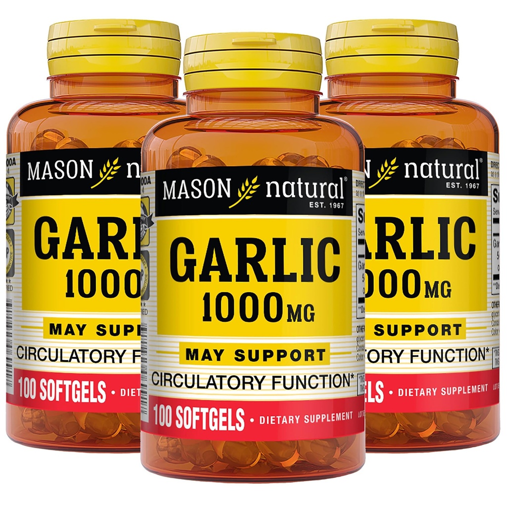 MASON NATURAL Garlic Oil 1000 mg, 300, Dag Supply Softgels, Stöder Normal Circulatory Function, 3 Pack