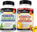 Hög styrka vitamin D3 5000 IE 125 mcg (1 års leverans) Plus 40 miljarder CFU Daily Probiotic Supplement (2 månads leverans)