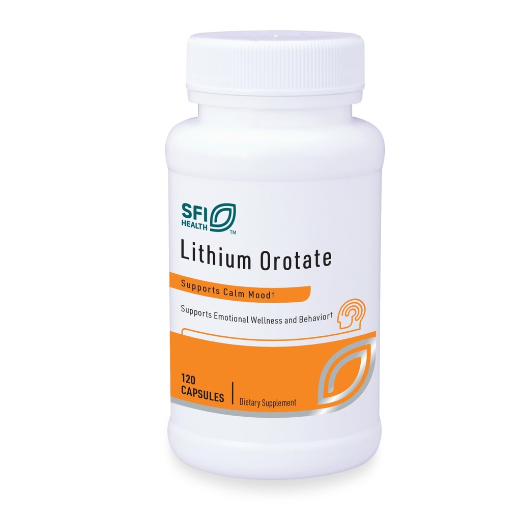 Klaire Labs SFI Health Lithium Orotate 4,8 mg - Kan hjälpa balans humör - Bioavailable Lithium Orotate Supplement - Spåra mineraler främja fokus, minne, kognitiv och humörstöd (120 kapslar)