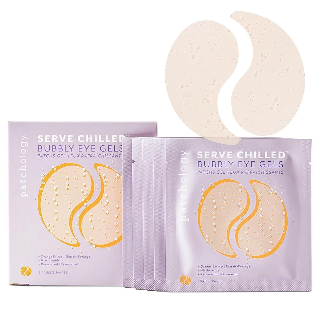 Patchology Serve Chilled Bubbly Eye Gels med Niacinamide, Hydrating Under Eye Patches med Niacinamide och Vitamin C, Under Eye Gel Pads med Gel Technology, Facial Skin Care Products - 5 Pairs