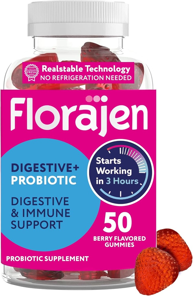 Florajen Organic Probiotic Gummies för kvinnor och män - Gut Health & Immune Support Supplement - Förstoppning & Bloating Relief - 50 Gummies