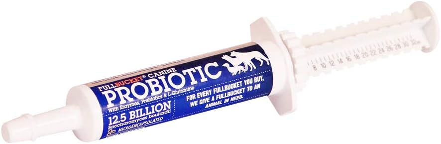 FullBucket Canine Probiotic Paste för hundar med 12,5 miljarder probiotiska CFU, enzymer, prebiotika och L-Glutamin för brådskande vård, 32.5 mL Tube