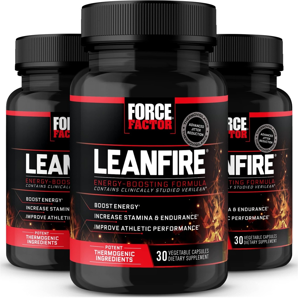 FORCE FACTOR LeanFire, 3-Pack, Pre Workout Energy Pills med grönt teextrakt och koffein för att öka energi, bygga Lean Muscle, förbättra atletisk prestanda och förbättra fokus, 90 kapslar