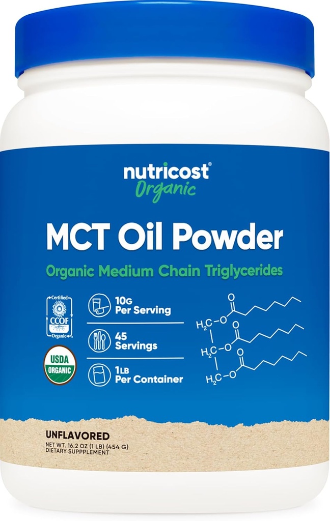 Nutricost Organic MCT Oil Powder 1 LB - Certified USDA Organic, Great for Keto, Ketosis och Ketogenic Diets - Zero Net Carbs (Medium Chain Triglyceride)