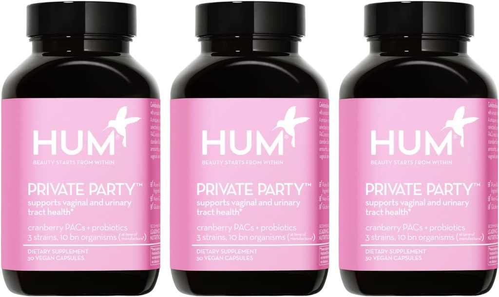 HUM Private Party Vaginal Probiotics for Women, pH Balance och Urinary Tract Support Vaginal Probiotic Supplement med Cranberry & Lactobacillus Blend, Women's Health Cranberry Pills, 90 kapslar