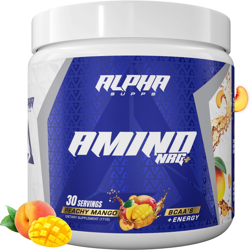 Alpha levererar Amino NRG + BCAA Amino Energy Recovery Powder - Hydration Blend med Electrolytes - Fokus Blend för optimal prestationsstöd hos män och kvinnor (30 portioner, Peachy Mango)