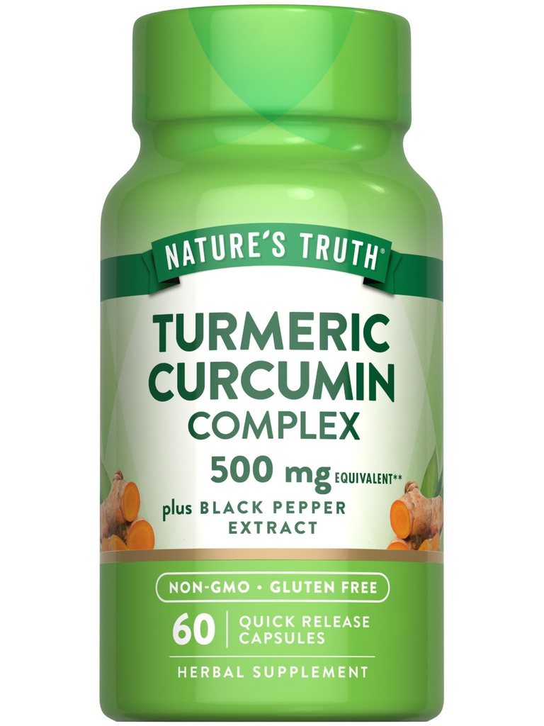 Naturens sanning gurkmeja Curcumin med Black Pepper Extract | 60 kapslar | Non-GMO och Gluten Free Complex Supplement