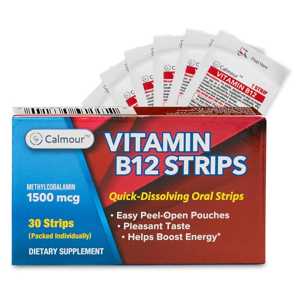 Vitamin B12 Strips 30 Pack | Easy Oral Dissolvable Mint Flavored Strips | 1500 mcg Strips | VIT B12 löses enligt tunga | Methylcobalamin B-12 Vitamin Formel | Vegan Friendly & Gluten Free