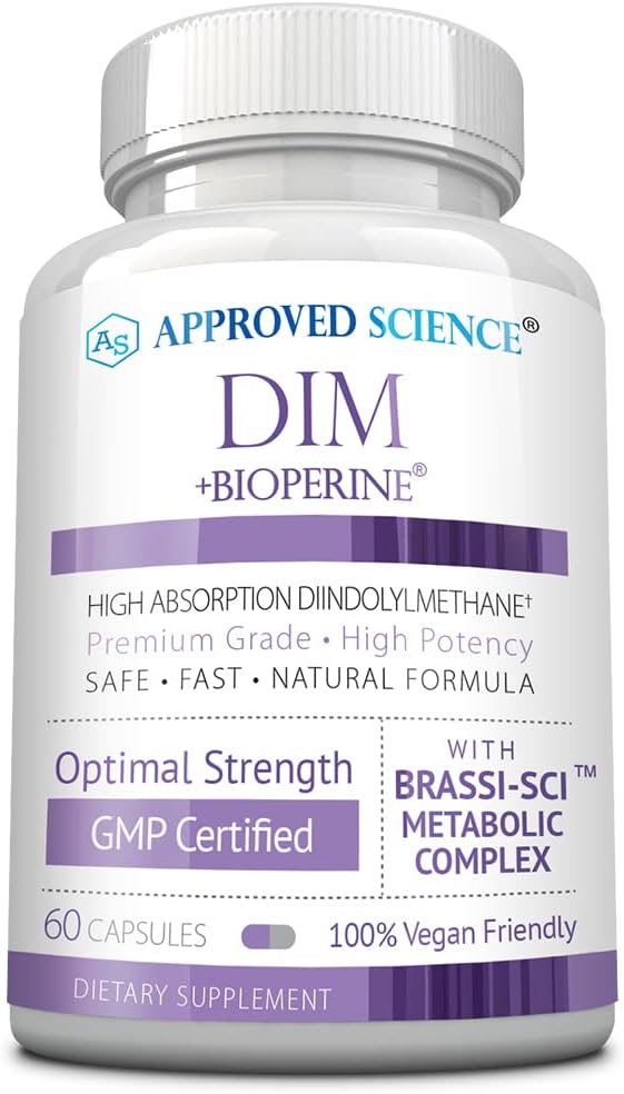 Godkänd vetenskap DIM - Östrogen Metabolism Support - DIM, Broccoli Sprout, Mustard Seed, Calcium D, BioPerine - Vegan - 1 flaska - 60 kapslar