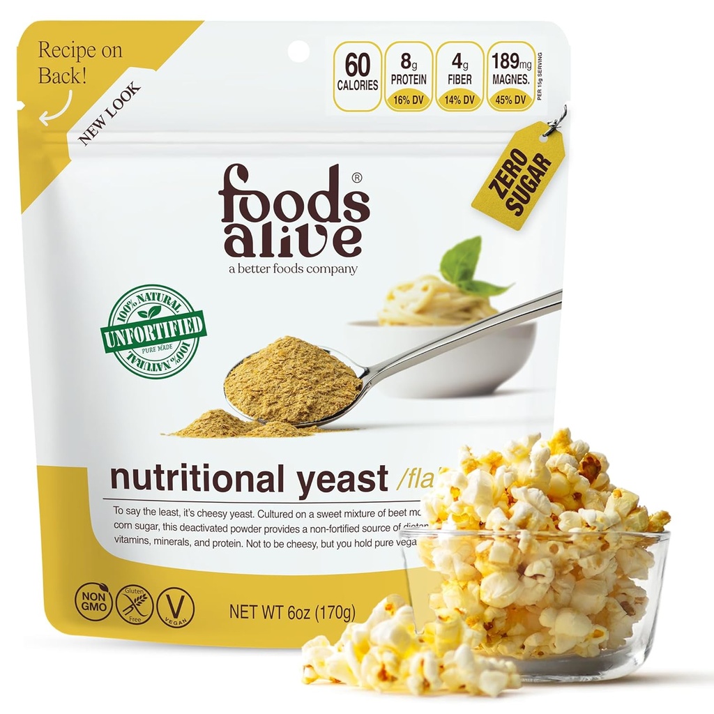 Livsmedel Alive Non-Fortified Premium Nutritional Yeast Flakes, 6 uns Unfortified vegan ostpulversäsongsbetoning