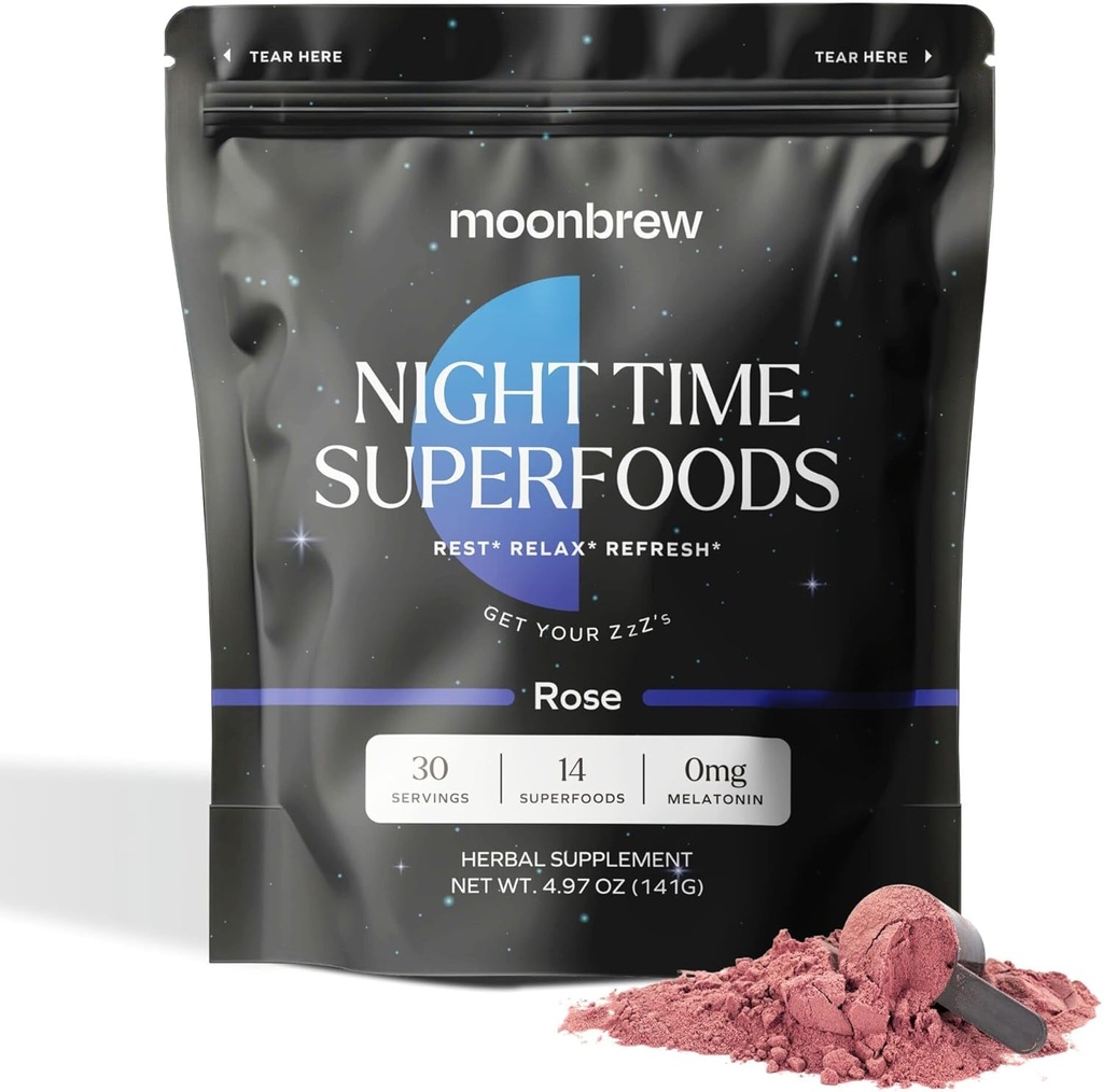 MoonBrew Magnesium Sleep Tea: Natural Melatonin-Free Sleep Aid | 14 Superfoods med Magnesium Glycinate & Adaptogens | Keto, Whole30 & Vegan | Njut av varmt eller kallt - 30 portioner