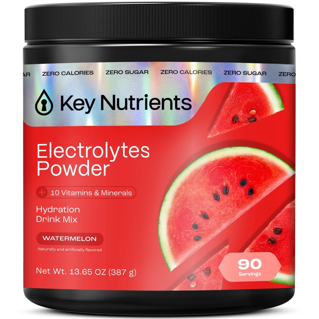 KEY NUTRIENTS Multivitamin Electrolytes Powder No Sugar for Recovery - Uppfriskande vattenmelon Electrolyte Powder - Hydration Powder - Inga kalorier, Gluten Free Electrolytes Powder - 90 portioner