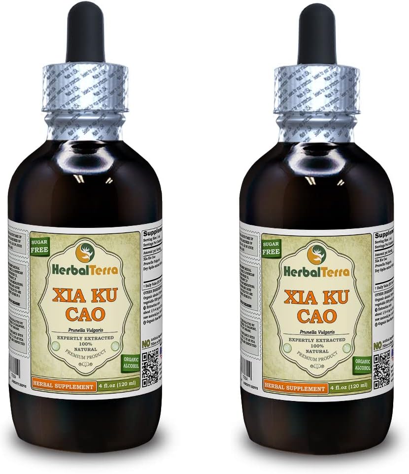 Xia Ku Cao, Prunella (Prunella Vulgaris) Tinktur, Organic Dried Spike Powder Liquid Extract (Brand Name: HerbalTerra, Proudly Made in USA) 2x4 fl.oz (2x120 ml)