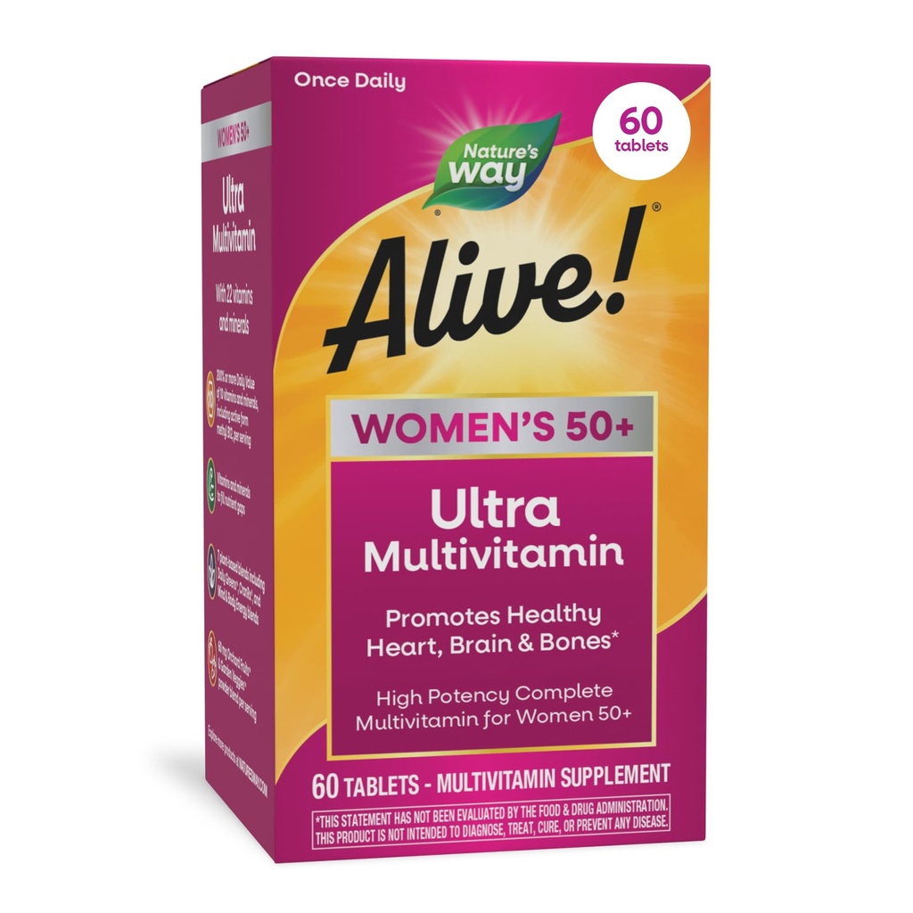 Naturens väg levande! Vitaminer för kvinnor 50 Plus, komplett multivitamin, hög styrka formel, med metylerad B12, glutenfri, 60 tabletter