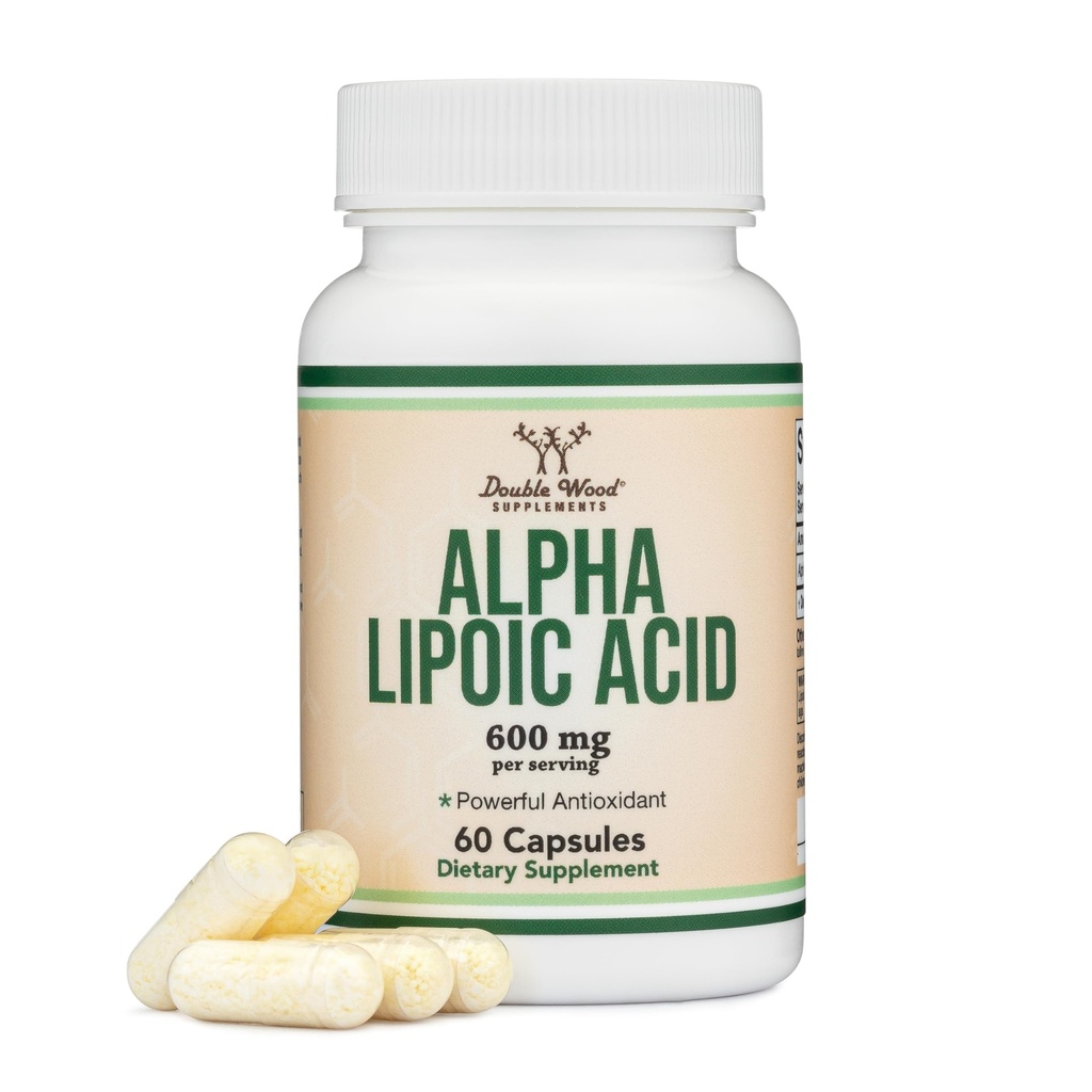 Alpha Lipoic Acid 600mg per portion, 60 kapslar (Tredje part testad, icke-GMO, Gluten Free, Vegan Safe) Potent Antioxidant för neuropati och kardiovaskulär hälsa (ALA Supplement) av Double Wood