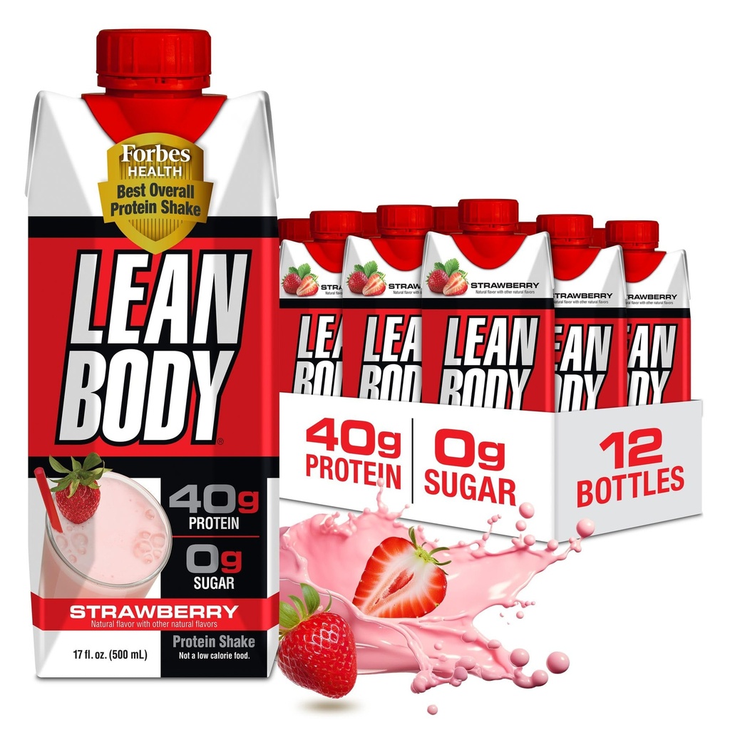 Labrada Lean Body Ready-to-Drink Strawberry Protein Shake, 40g Protein, Whey Blend, 0 Sugar, Gluten Free, 22 Vitaminer & Minerals, 17 Ounce (Recyclable Carton & Lid - Pack av 12) LABRADA