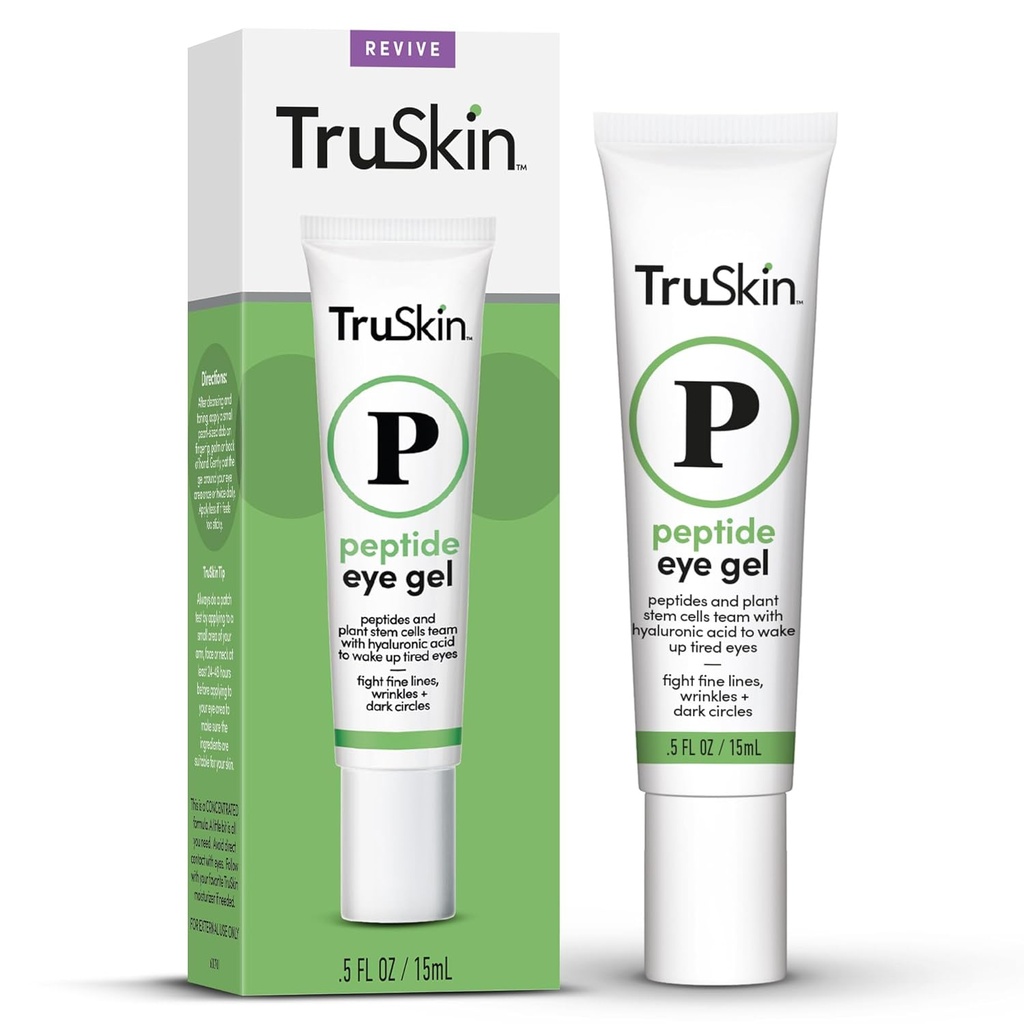 TruSkin Peptide Eye Gel - Förbättra utseendet på mörka cirklar och linjer för ljusare ögonområde - Under ögonvård med peptider, växtstamceller, hyaluronsyra - vakna upp trötta ögon, 0,5 fl oz