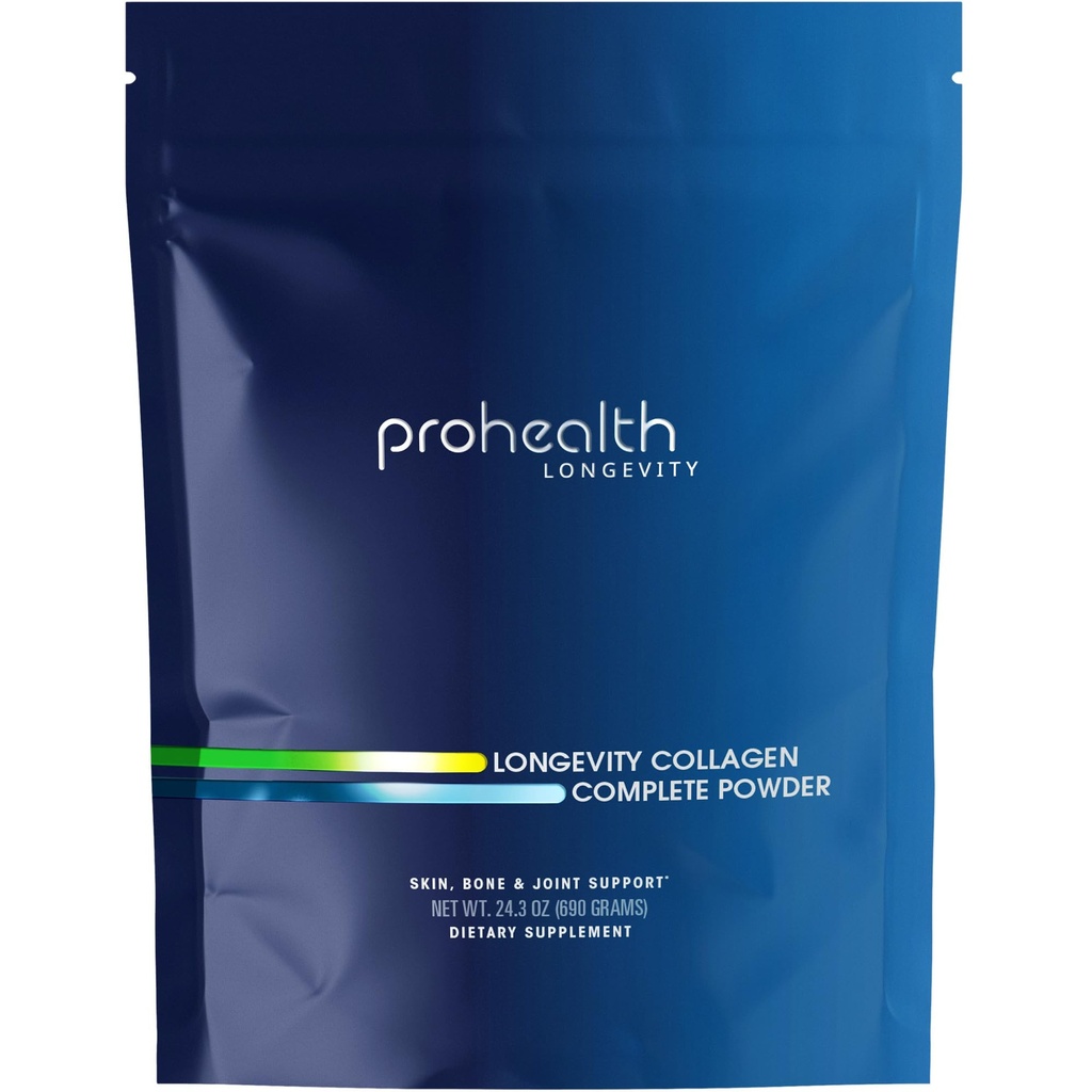 ProHealth Longevity Collagen Peptides Powder - för personer över 40, 20g Multi Collagen. 2g Pro-Collagen. Hyaluronsyra. Typ I, II, III, V, X för gemensamma, ben, hår, hud, muskler, tarm - 30 portioner