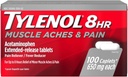 Tylenol 8 timmars muskelvärk och smärtfångar, 100 greve per flaska (3 flaskor)