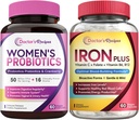 Doktorns recept Kvinnors Probiotiska & Järn Plus Bundle, Feminine Health & Blood Support, Probiotic Capsules 60ct & Iron Capsules 60 ct