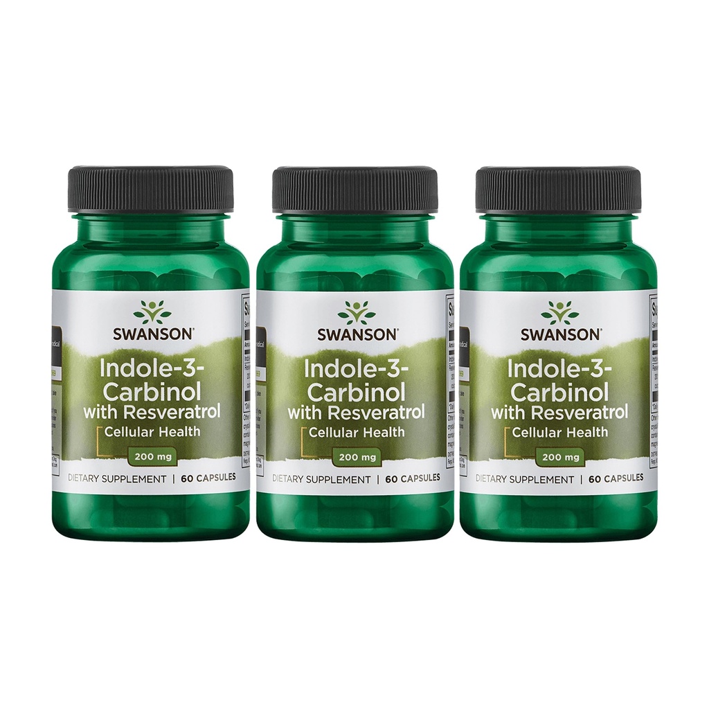 Swanson Indole-3-Carbinol med Resveratrol - I3C Supplement Promoting Cellular Protection - Natural Supplement för att hjälpa till att upprätthålla hälsosam hormonbalans - (60 kapslar, 200 mg vardera) (3 Pack)
